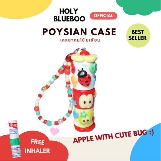 Apple with cute bug Inhaler Stick Case: Polymer Clay Beads Strap