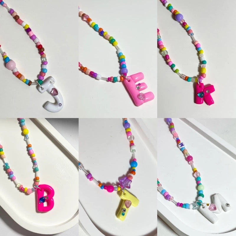 Necklace สร้อยคอดินปั้น พร้อมจี้ตัวอักษร A-Z - Summer Alphabet
